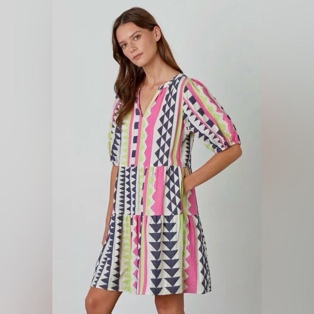 Velvet Graham & Spencer Danica Boho Tiered Geo Aztec Jacquard Dress - Small NWOT